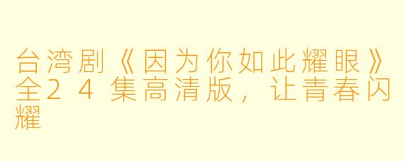 台湾剧《因为你如此耀眼》全24集高清版,让青春闪耀