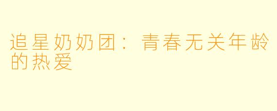 追星奶奶团：青春无关年龄的热爱
