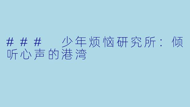 ### 少年烦恼研究所：倾听心声的港湾