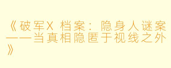 《破军X档案：隐身人谜案——当真相隐匿于视线之外》