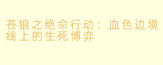 苍狼之绝命行动:血色边境线上的生死博弈