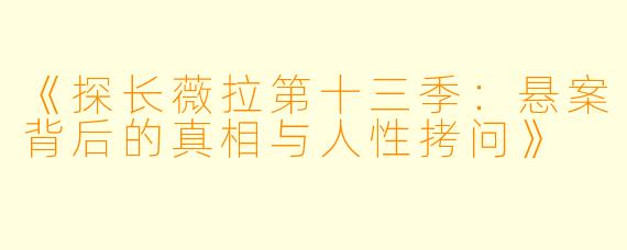 《探长薇拉第十三季:悬案背后的真相与人性拷问》