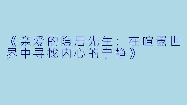 《亲爱的隐居先生：在喧嚣世界中寻找内心的宁静》