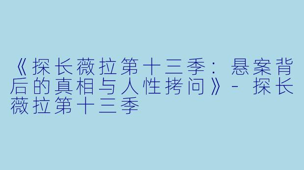 《探长薇拉第十三季：悬案背后的真相与人性拷问》-探长薇拉第十三季