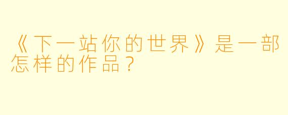 《下一站你的世界》是一部怎样的作品？