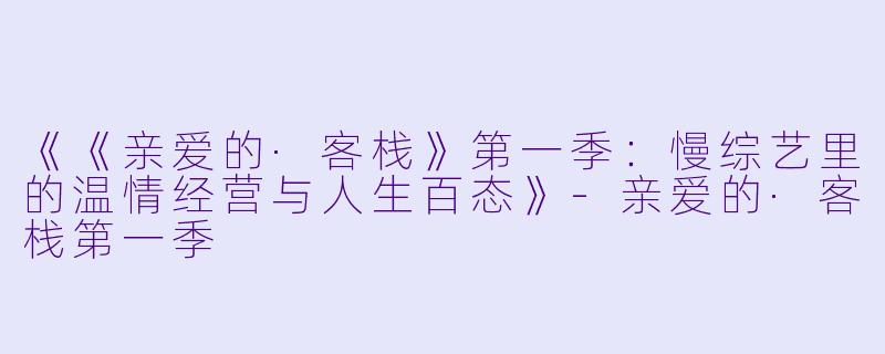 《《亲爱的·客栈》第一季：慢综艺里的温情经营与人生百态》-亲爱的·客栈第一季