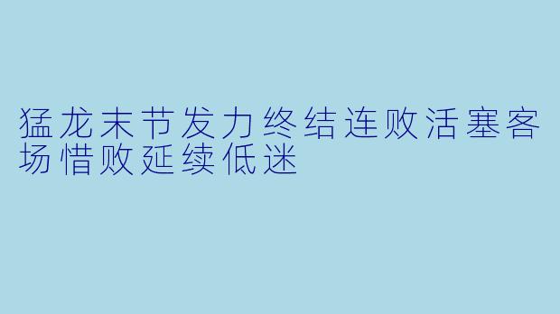 猛龙末节发力终结连败活塞客场惜败延续低迷