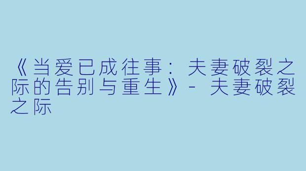 《当爱已成往事：夫妻破裂之际的告别与重生》