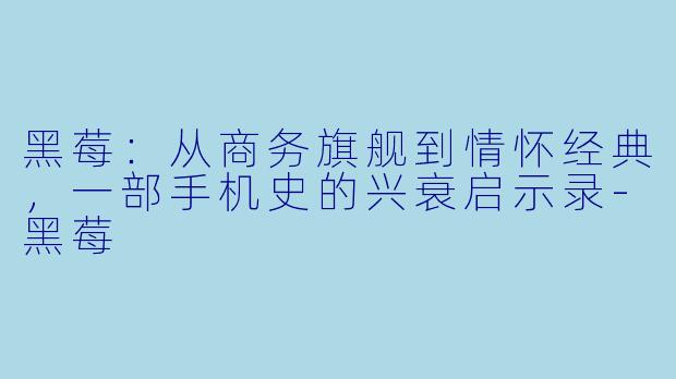 黑莓：从商务旗舰到情怀经典，一部手机史的兴衰启示录-黑莓