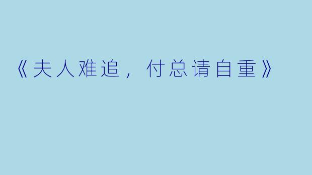 《夫人难追，付总请自重》