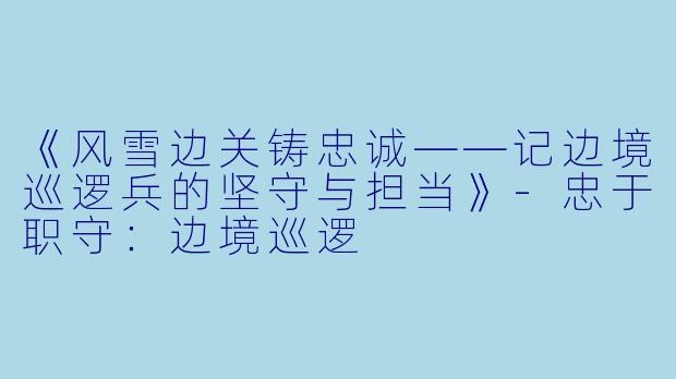《风雪边关铸忠诚——记边境巡逻兵的坚守与担当》-忠于职守：边境巡逻