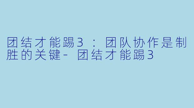 团结才能踢3：团队协作是制胜的关键-团结才能踢3