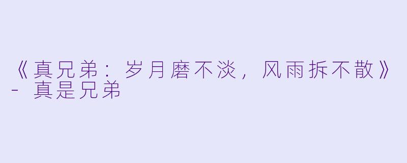 《真兄弟：岁月磨不淡，风雨拆不散》-真是兄弟