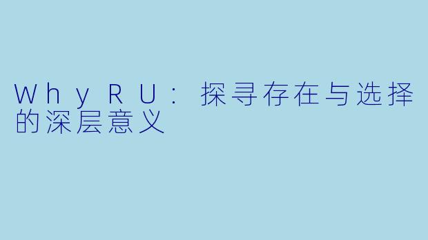 WhyRU:探寻存在与选择的深层意义