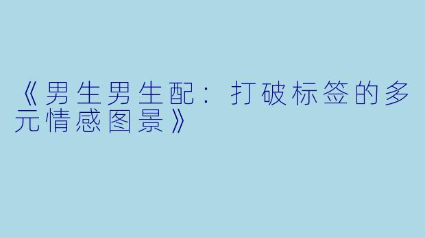 《男生男生配：打破标签的多元情感图景》