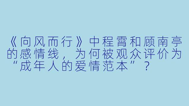 《向风而行》中程霄和顾南亭的感情线，为何被观众评价为“成年人的爱情范本”？