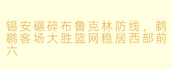 锡安碾碎布鲁克林防线,鹈鹕客场大胜篮网稳居西部前六