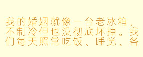 我的婚姻就像一台老冰箱,不制冷但也没彻底坏掉。我们每天照常吃饭、睡觉、各自刷手机,连吵架都懒得吵了。维修站真的能修好吗?
